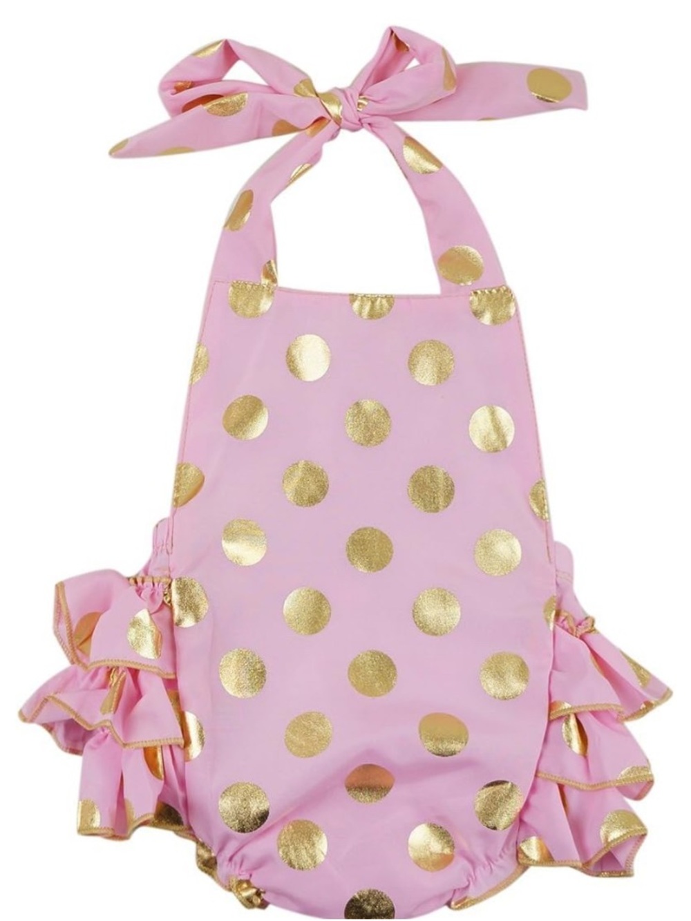 Pink & Gold Polka Dot Ruffle Baby Romper - Kids Accessories